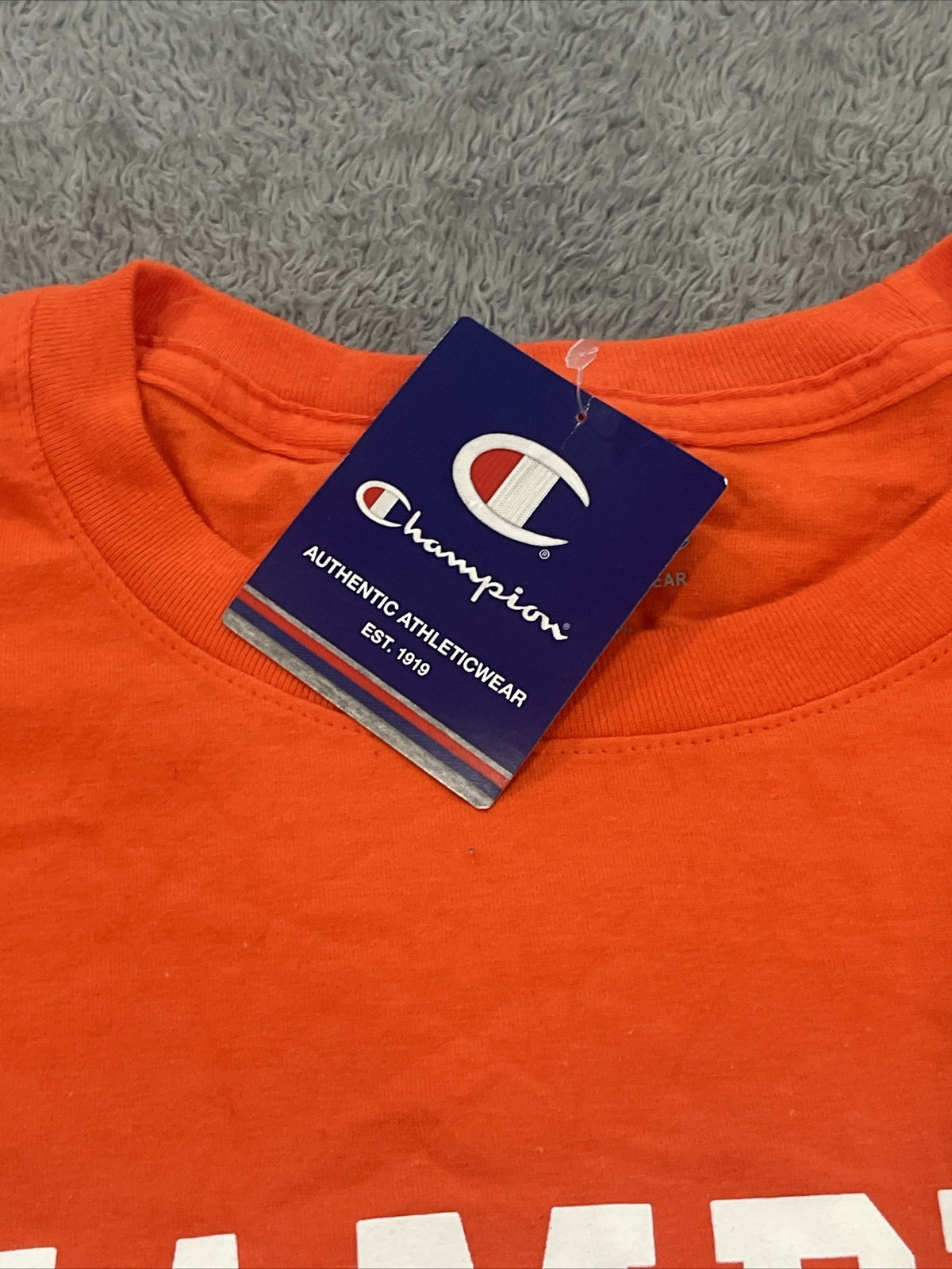 NEW Champion Men's Large Orange T-Shirt Short Sleeve Spell Out Casual Tee Active
