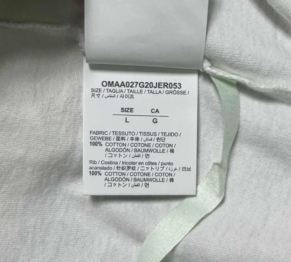 Off-White White Printed Cotton Crew Neck Oversized Size Large T-Shirt NEW