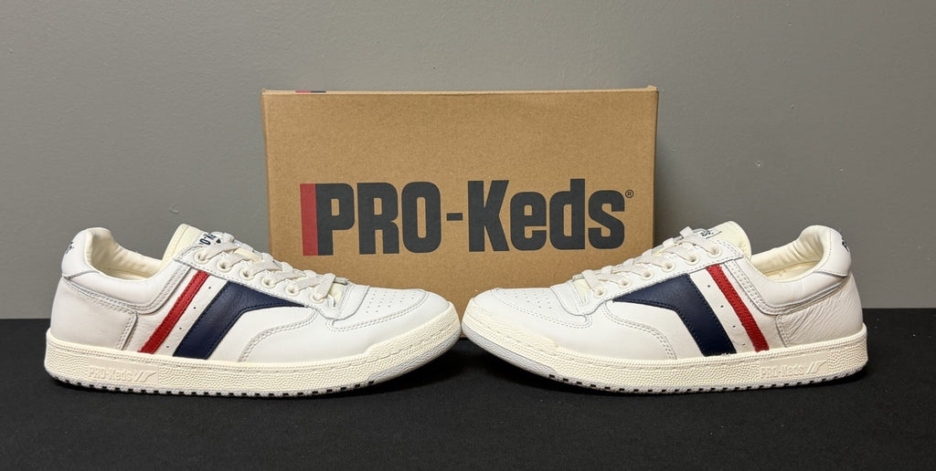 Pro-Keds Skyhawk Men's Size 9.5 (M) White/Blue/Red Low Top Leather Sneakers NWT