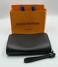 Authentic Louis Vuitton Taiga Baikal Clutch Bag Women Black Logo Genuine Leather