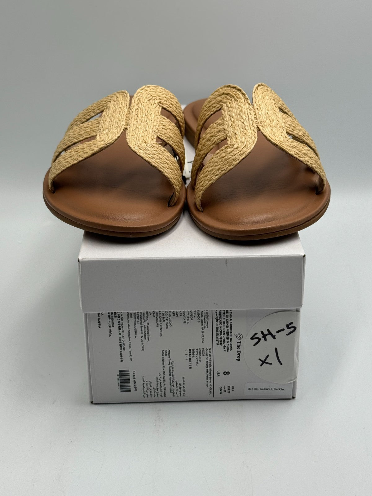 The Drop Monika Raffia Fashion Slip On Flat H-Band Slide Sandals Women's 8 Beige