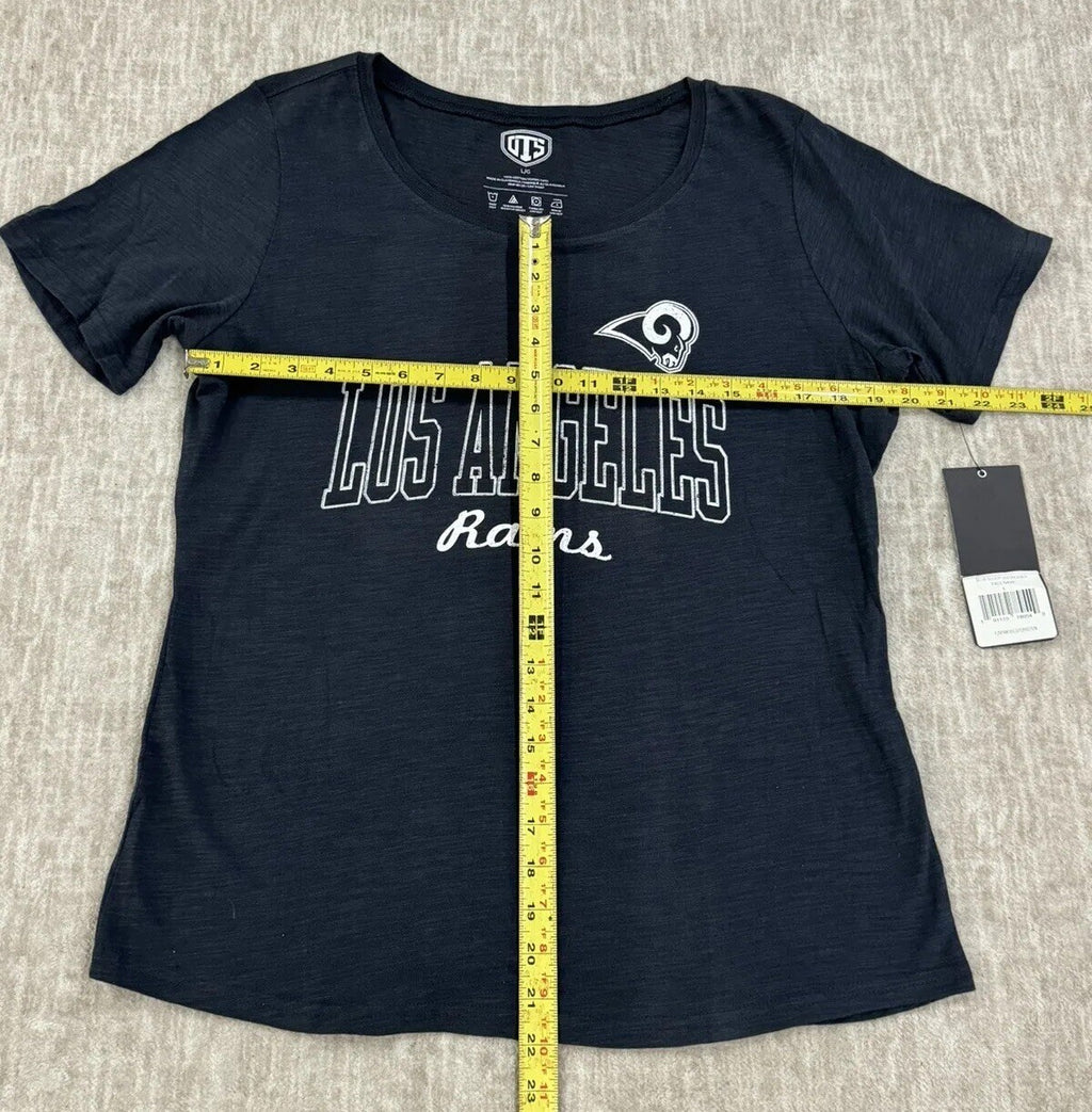 OTS NFL Los Angeles Rams Women's L Fall Navy Blue Shirt Slub Scoop Distressed