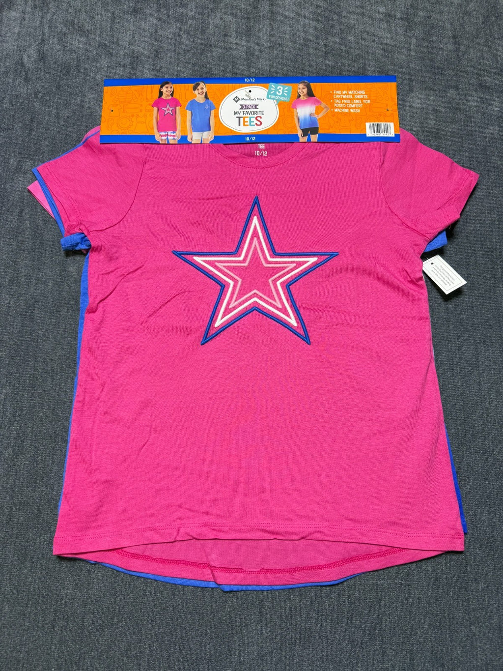 NWT Member's Mark My Favorite Active Tees Girls 10/12 Multicolor Preppy - 3-Pack