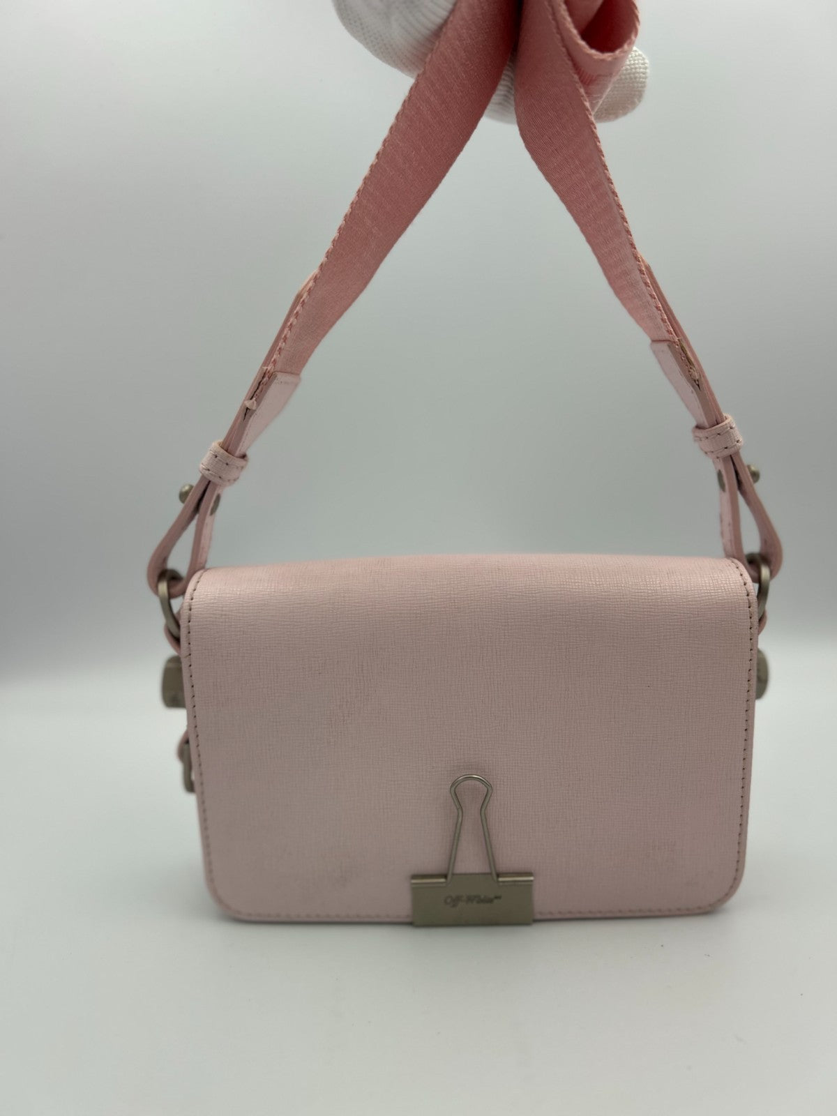 Off-White Pale Pink Binder Clip Leather Crossbody Bag Women's Modern Streetwear