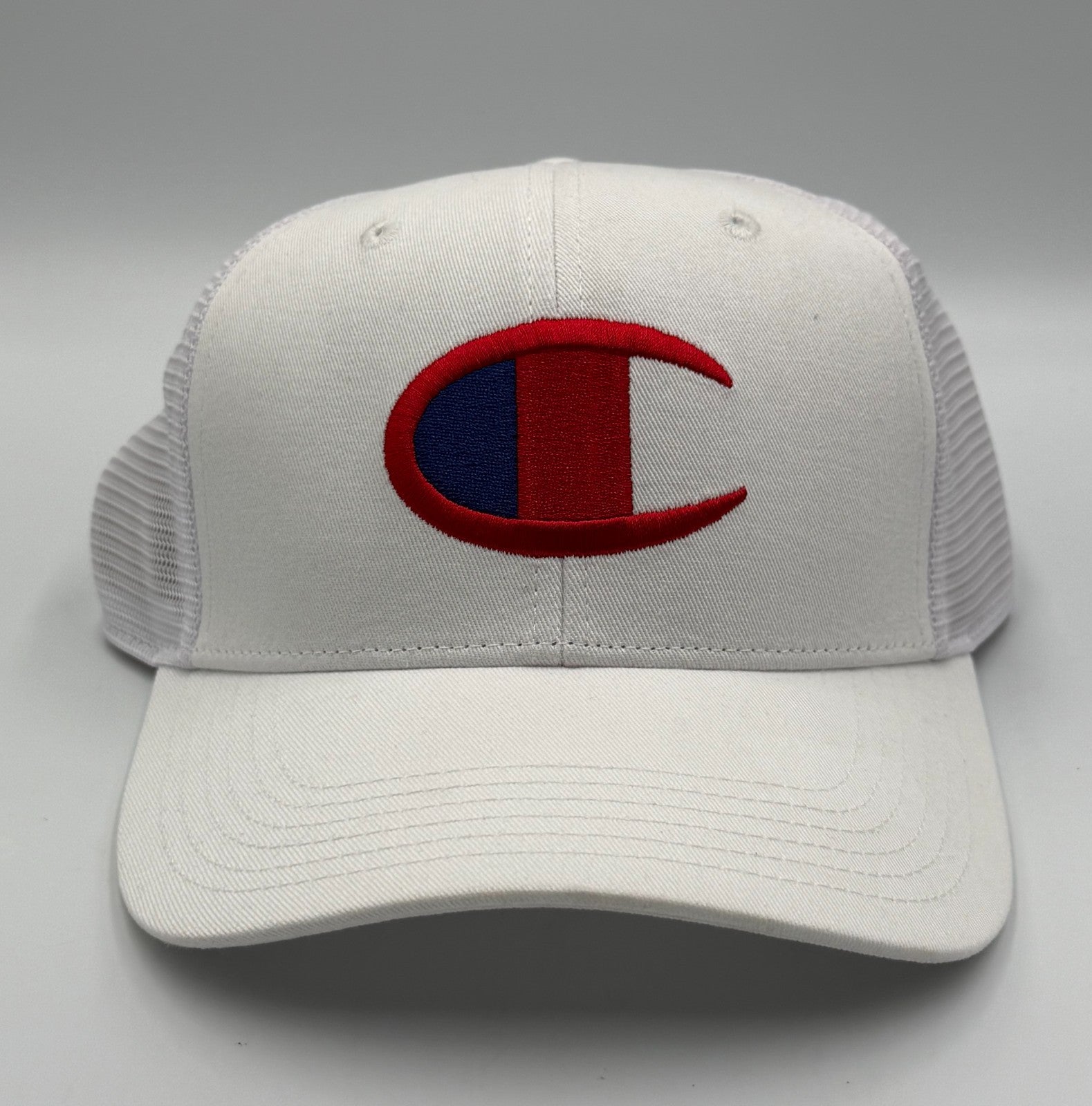 Champion Embroidered Logo Trucker Hat Men's White Mesh Adjustable Snapback Cap