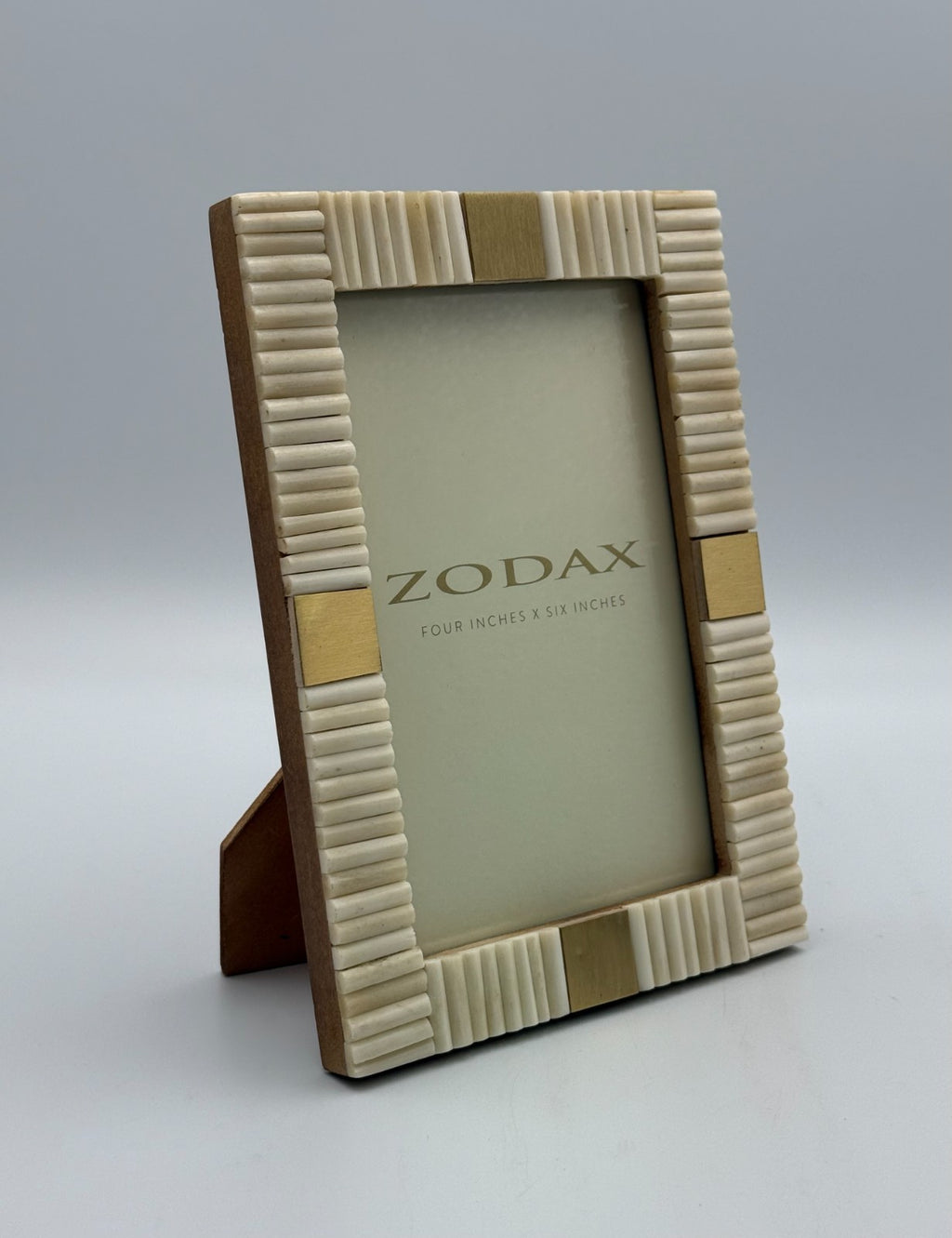 Zodax Lagos Horn and Brass Photo Picture Frame Cream Ribbed Boho Decor -4x6” NEW