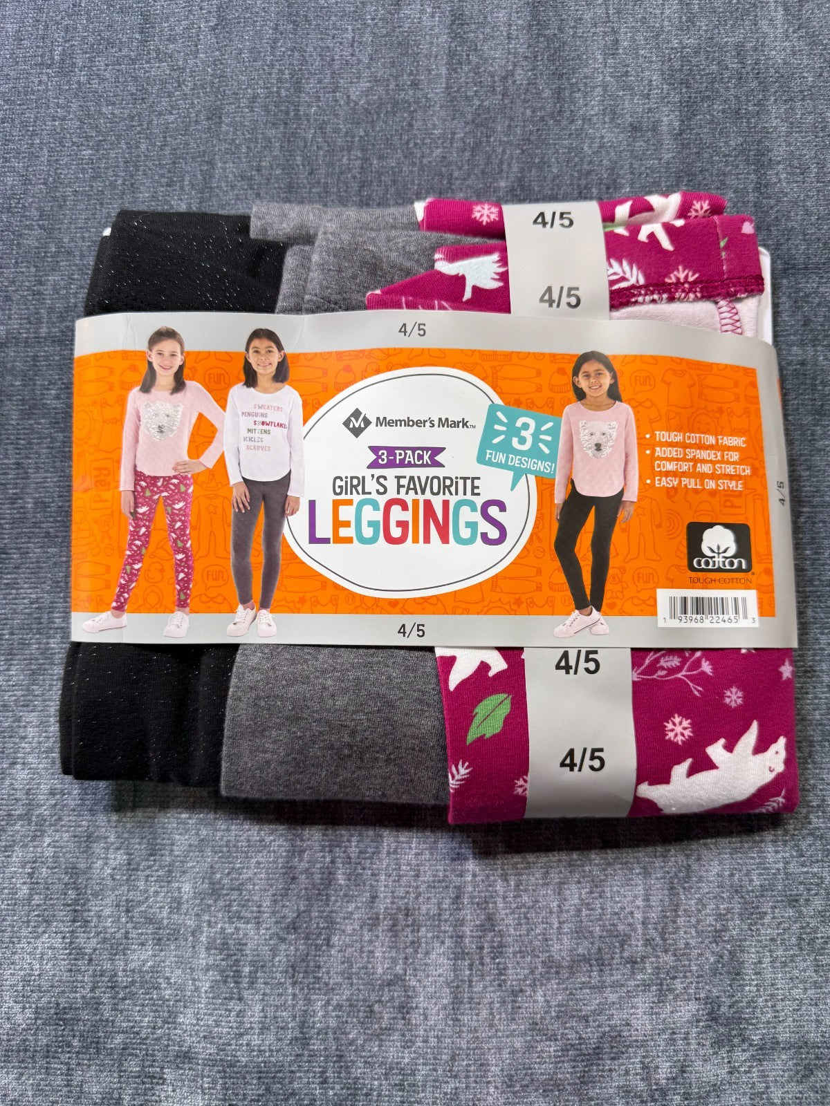 NWT Member's Mark My Favorite Leggings Girls 4/5 Multicolor Preppy - 3-Pack