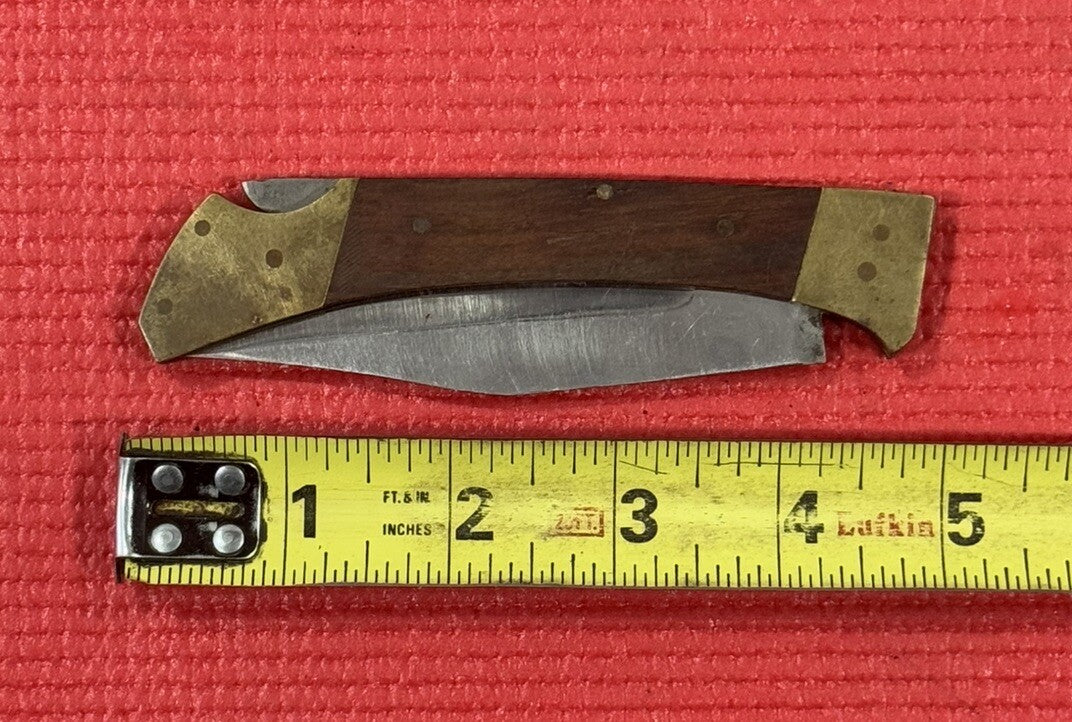 Vintage Single Folding Blade Pocket Knife 4"Pakistan Stainless Brass Wood Handle
