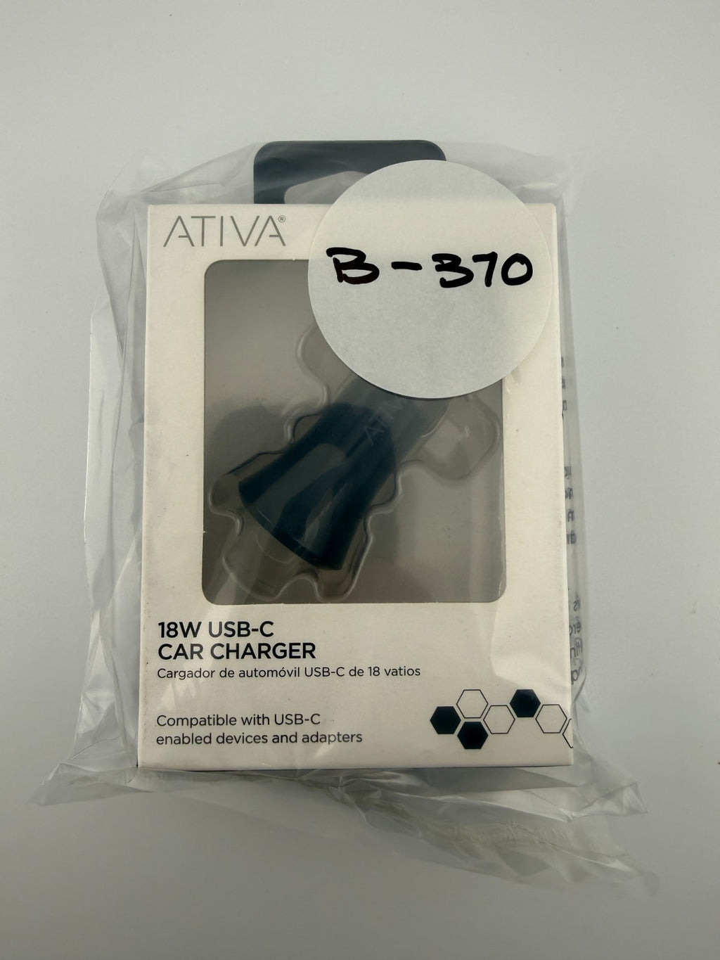 NEW Ativa Black Plastic LED Light Indicator 18W USB-C Car Charger