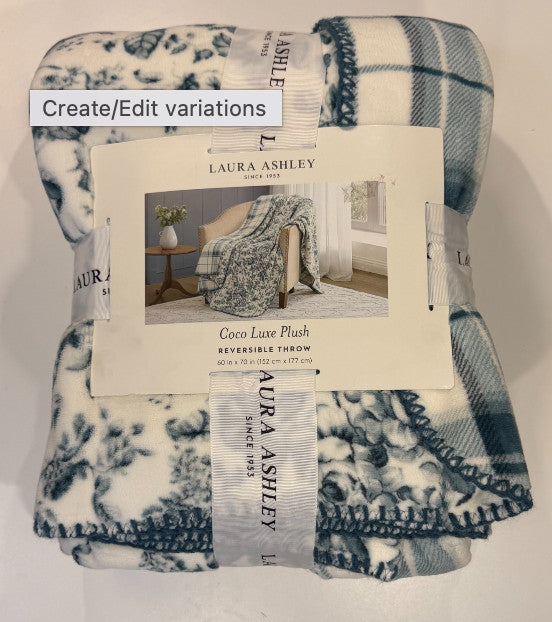 Laura Ashley Coco Luxe Plush Reversible throw blanket 60"x70" CHOOSE COLOR
