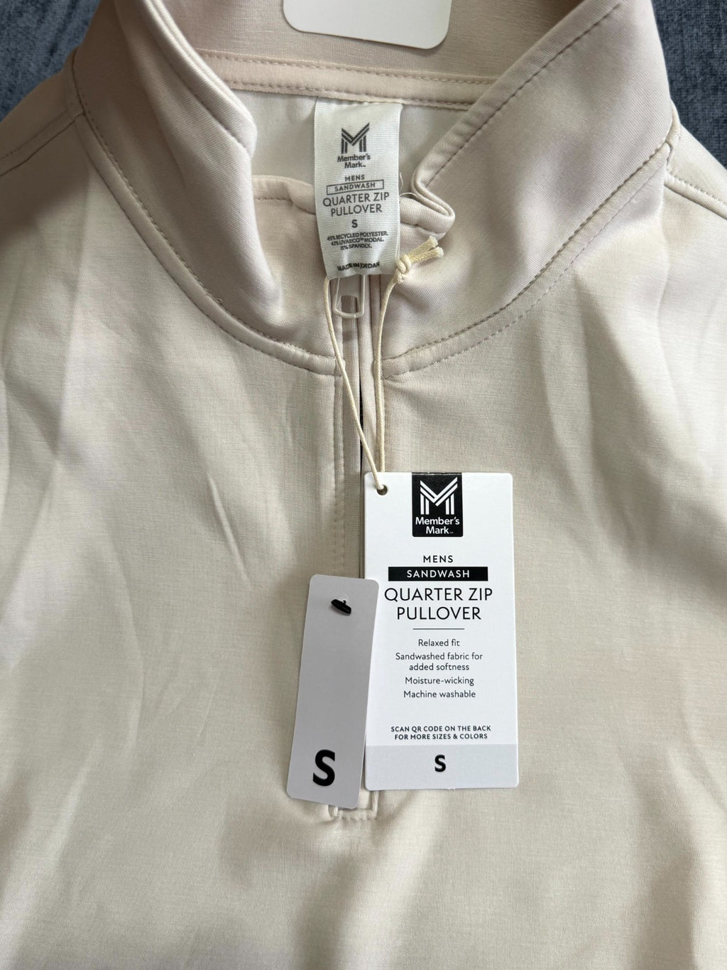 NEW Member's Mark Quarter Zip Pullover Sweatshirt Men's Small Beige Long Sleeve