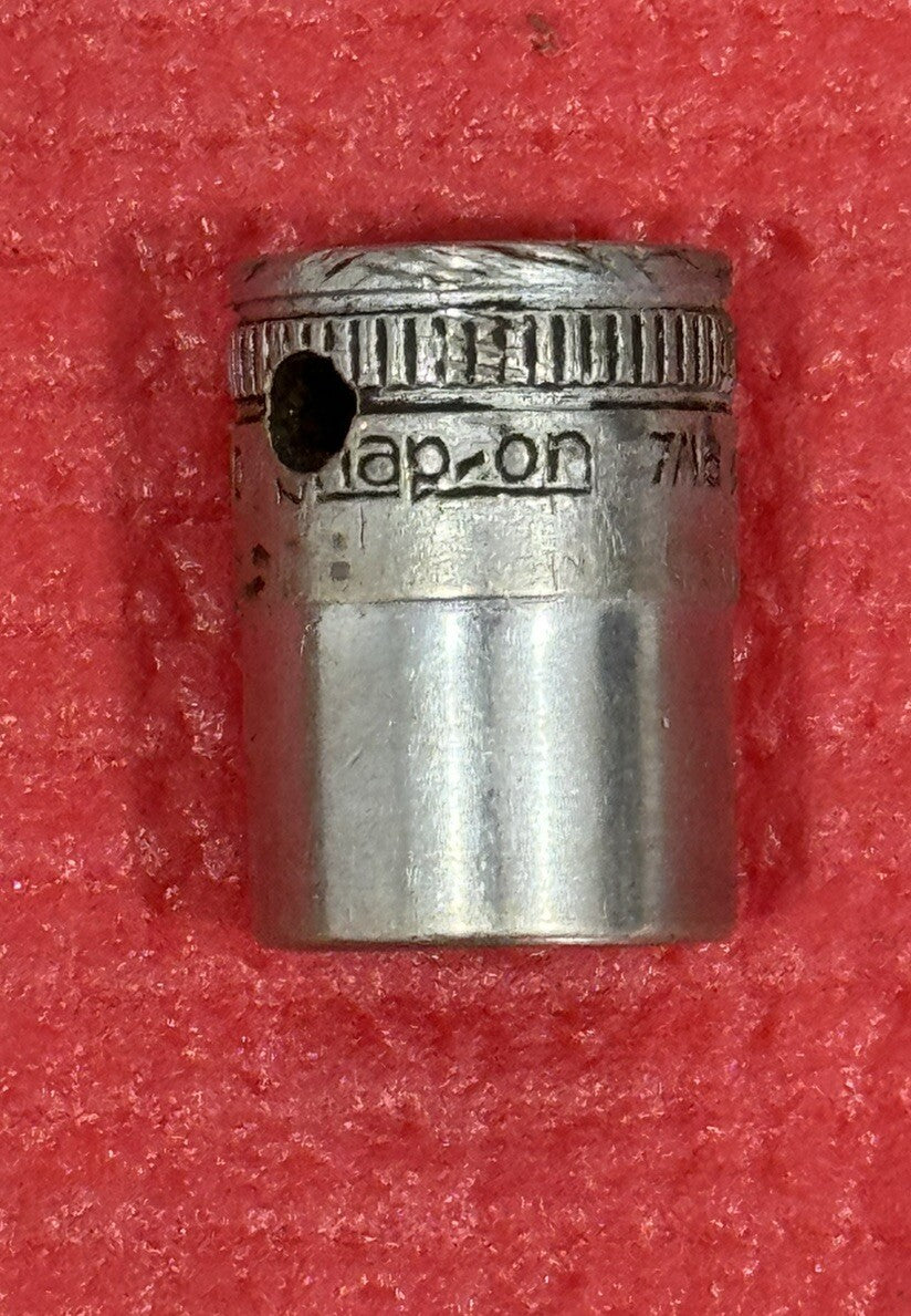 Early SNAP-ON TOOLS F-140, 3/8" DRIVE SAE 7/16" SHALLOW CHROME SOCKET 12PT USA