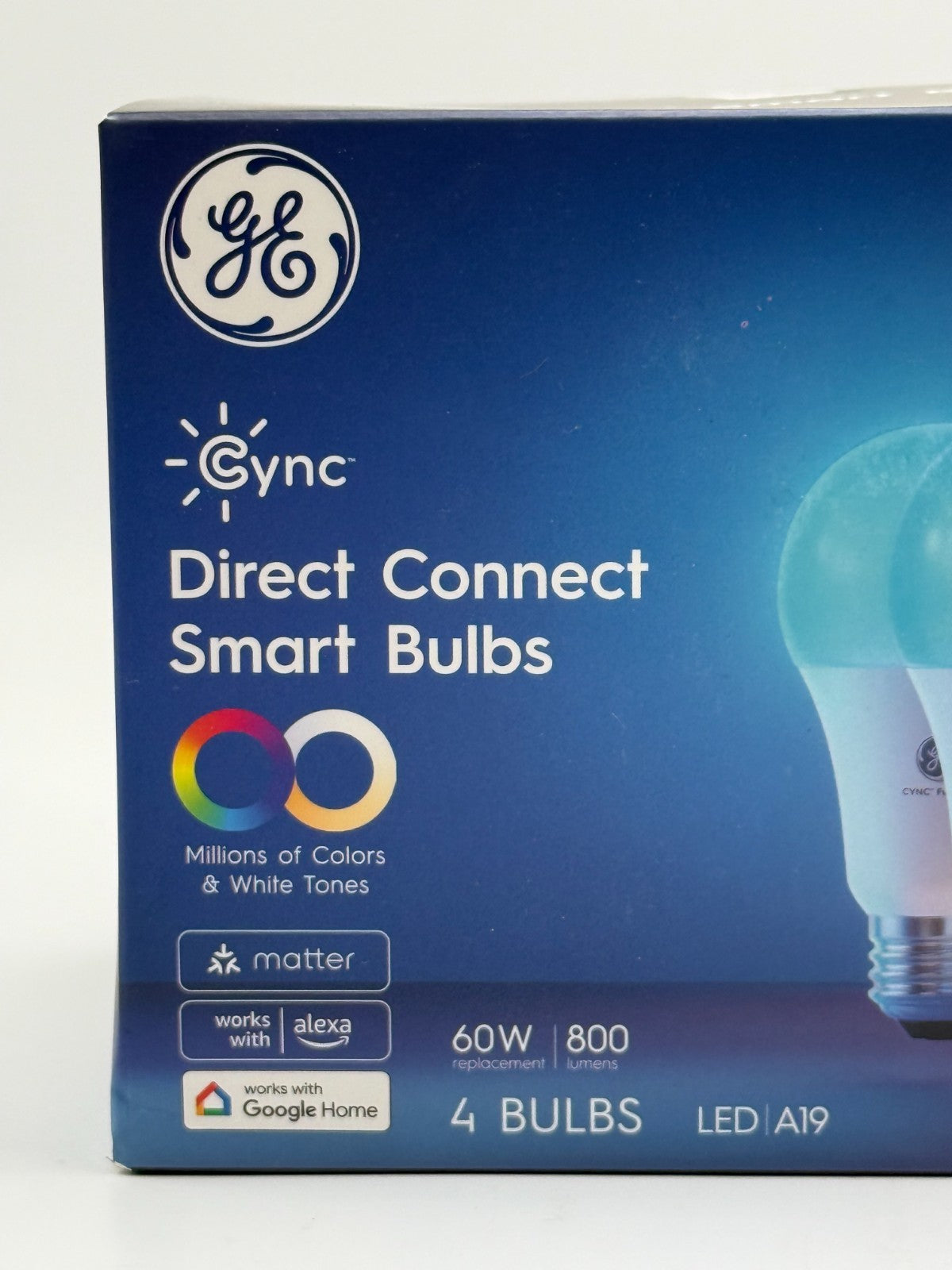 New GE Cync A19 Smart Light LED Bulbs 60W Direct Connect Full Color - 4 Of Pack
