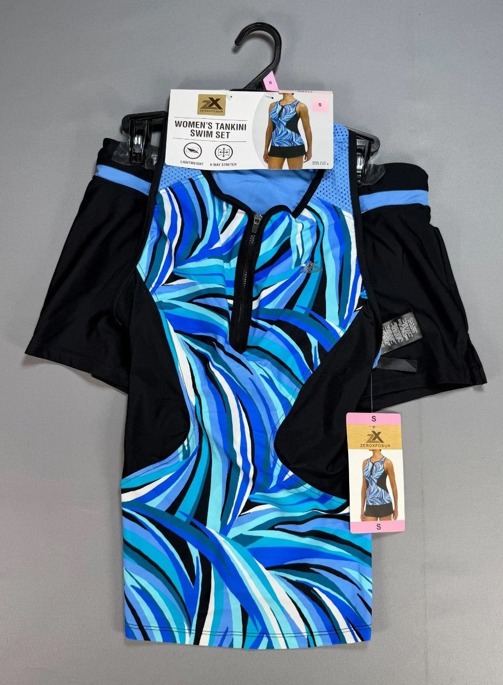 NWT ZeroXposur 2-Piece Scuba Tankini Swim Set Women Small Blue/Black Sleeveless