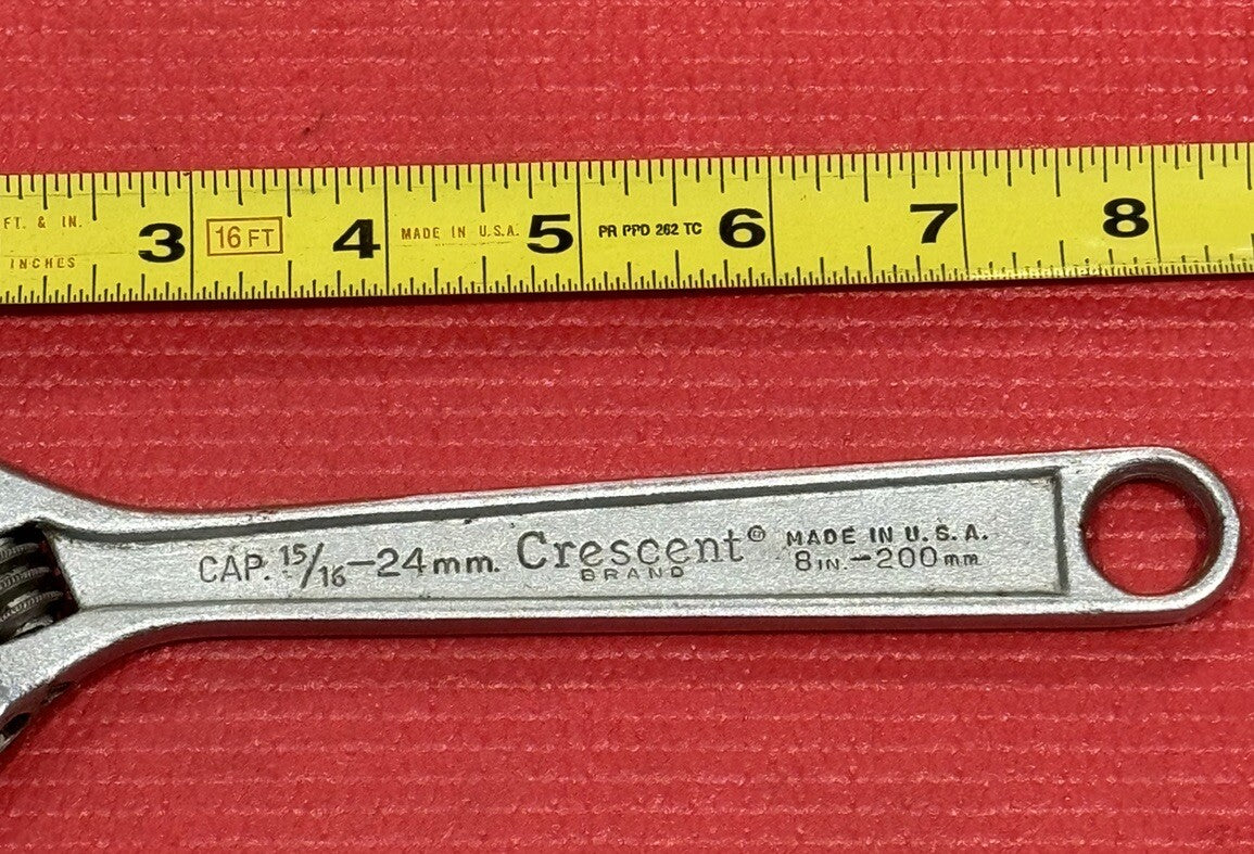 Vintage Crescent Crestoloy 8” Adjustable Wrench CAP.15/16-24mm  Made In USA Nice