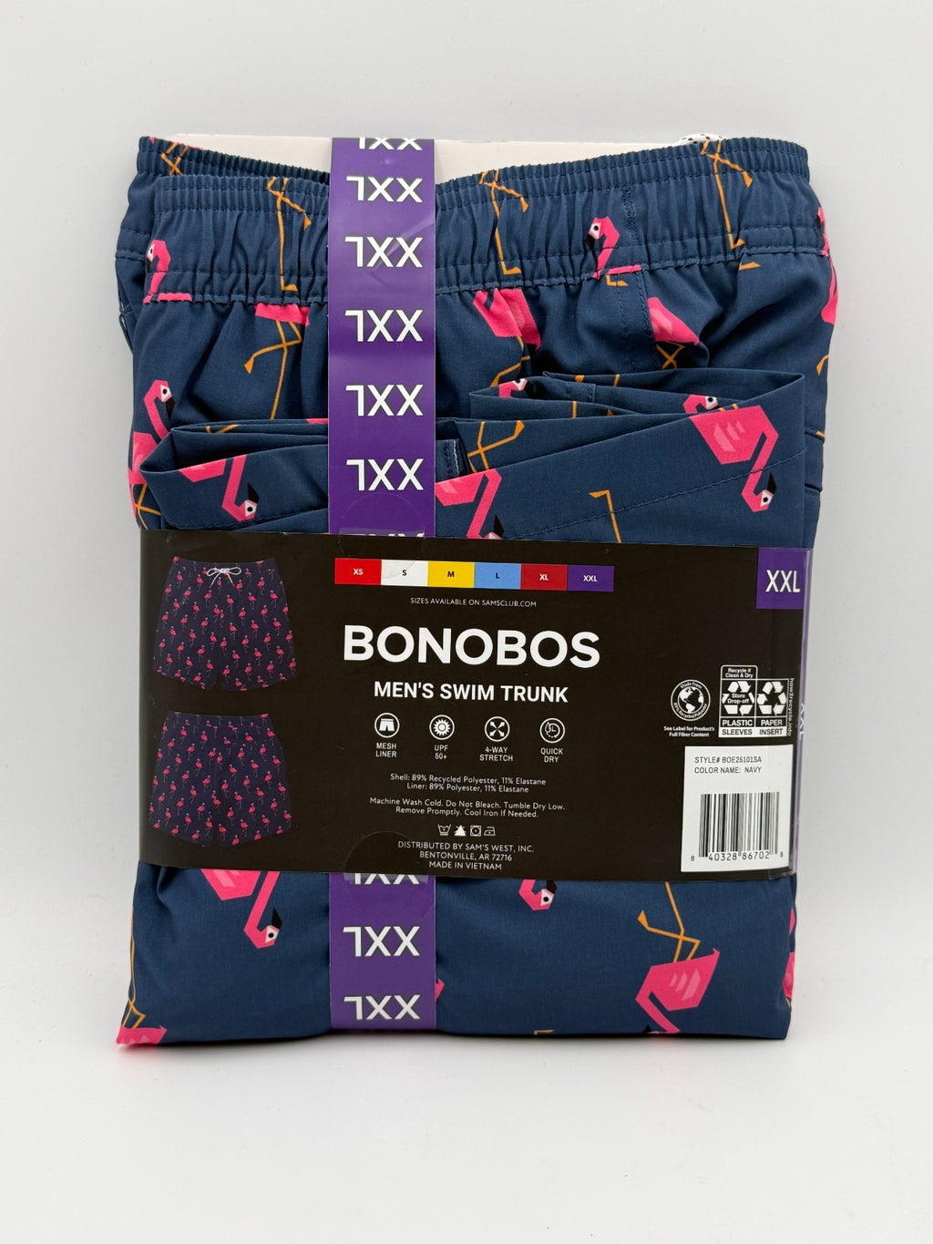 NWT Bonobos Swim Trunks Men's 2XL Blue Flamingo Print Drawstring Summer Beach