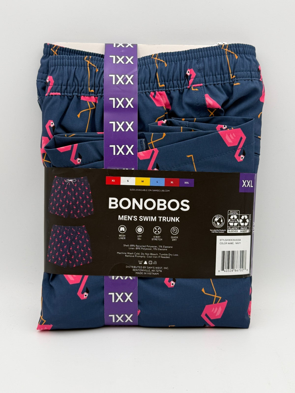 NWT Bonobos Swim Trunks Men's 2XL Blue Flamingo Print Drawstring Summer Beach