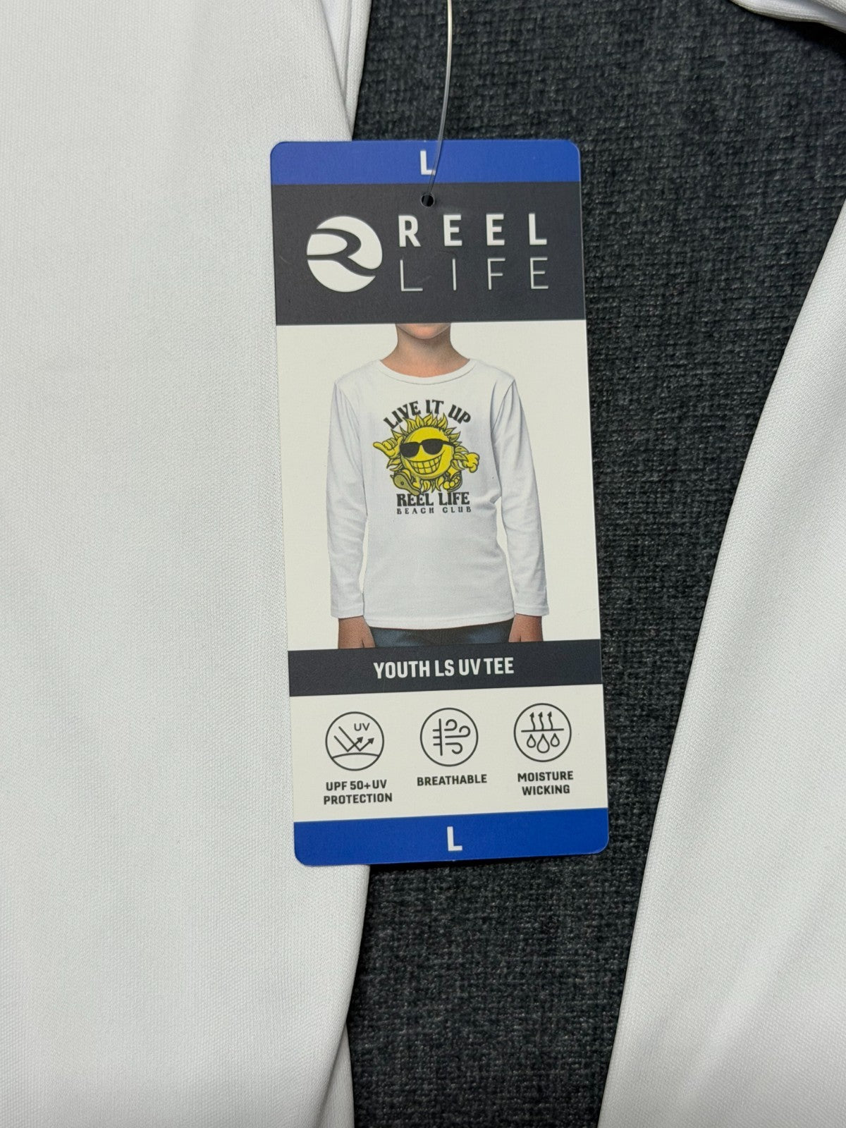 NWT Reel Life Beach Club UV T-Shirt Boys Large White Graphic Print Long Sleeve