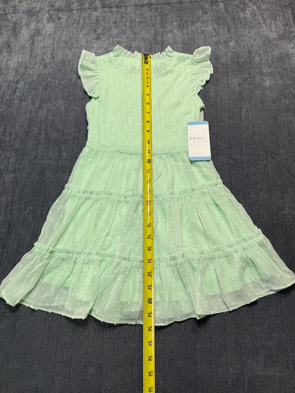 Rare Editions Chiffon Ruffled Sleeve Lined Skirt Dress Girls Small Mint Green
