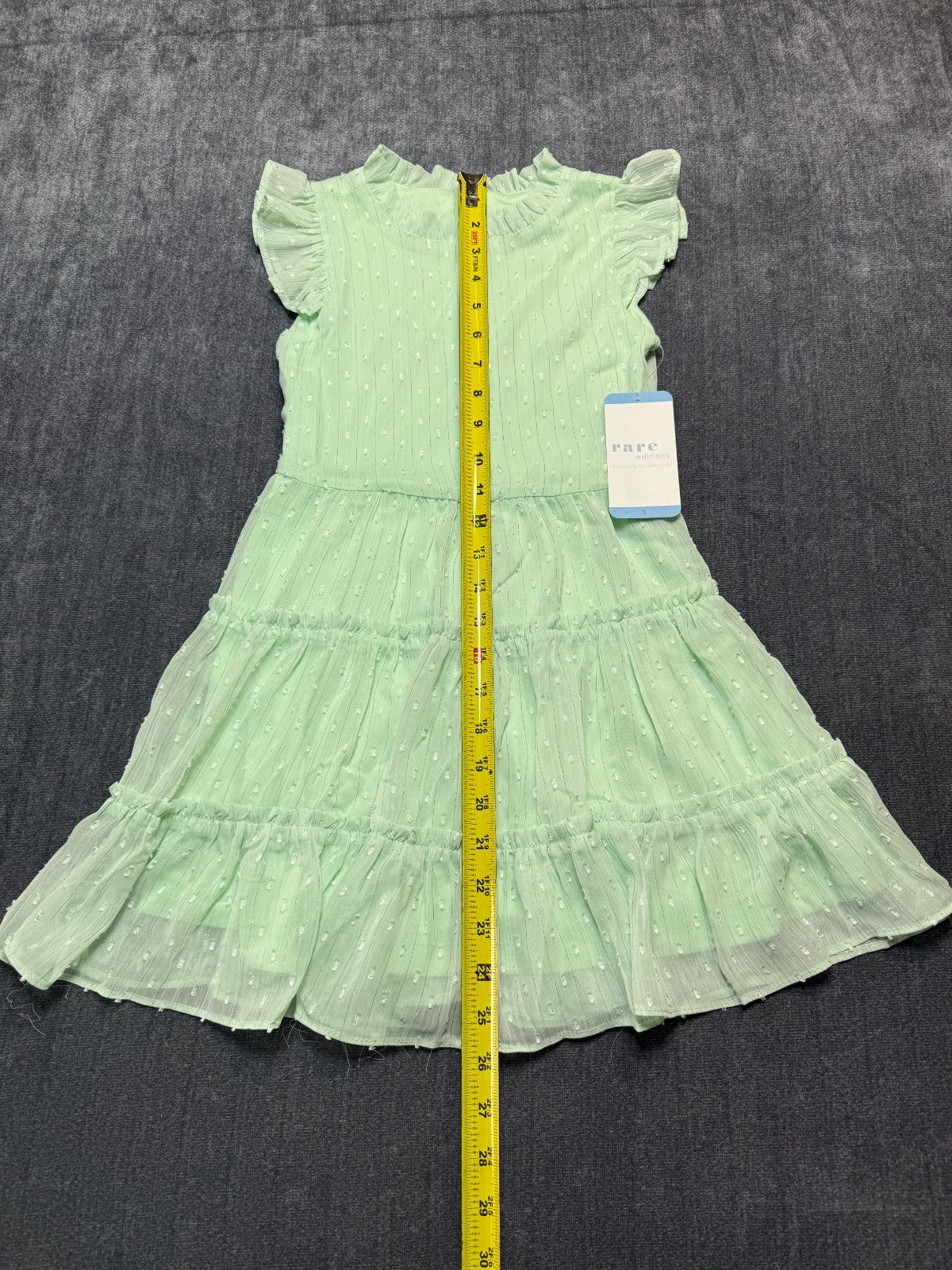 Rare Editions Chiffon Ruffled Sleeve Lined Skirt Dress Girls Small Mint Green