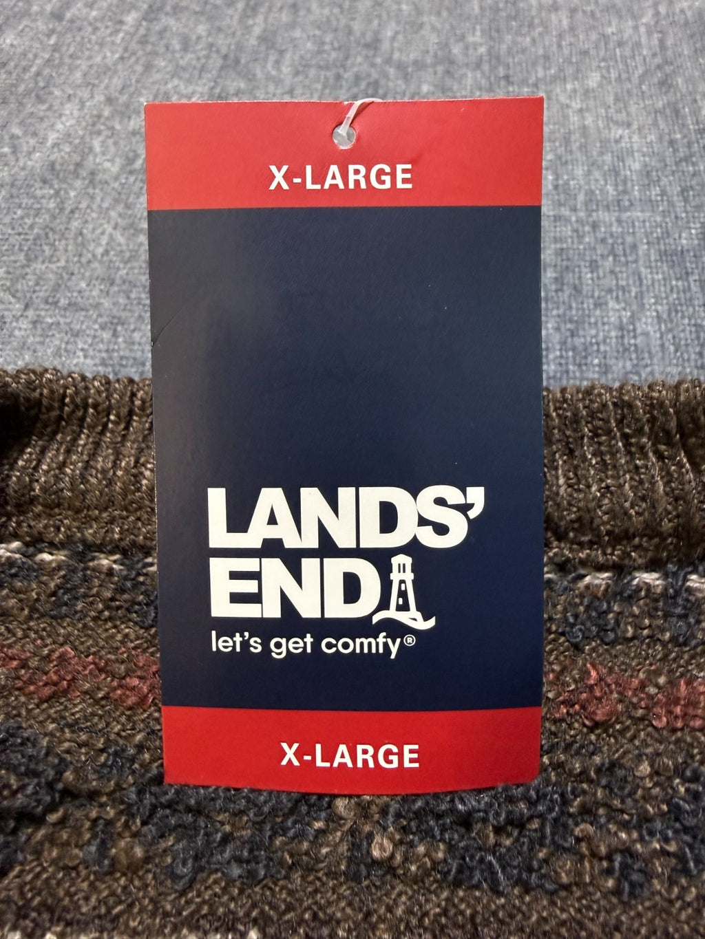 NWT Lands' End Fair Isle Sweater Men's XL Brown Tight-knit Long Sleeve Crew Neck