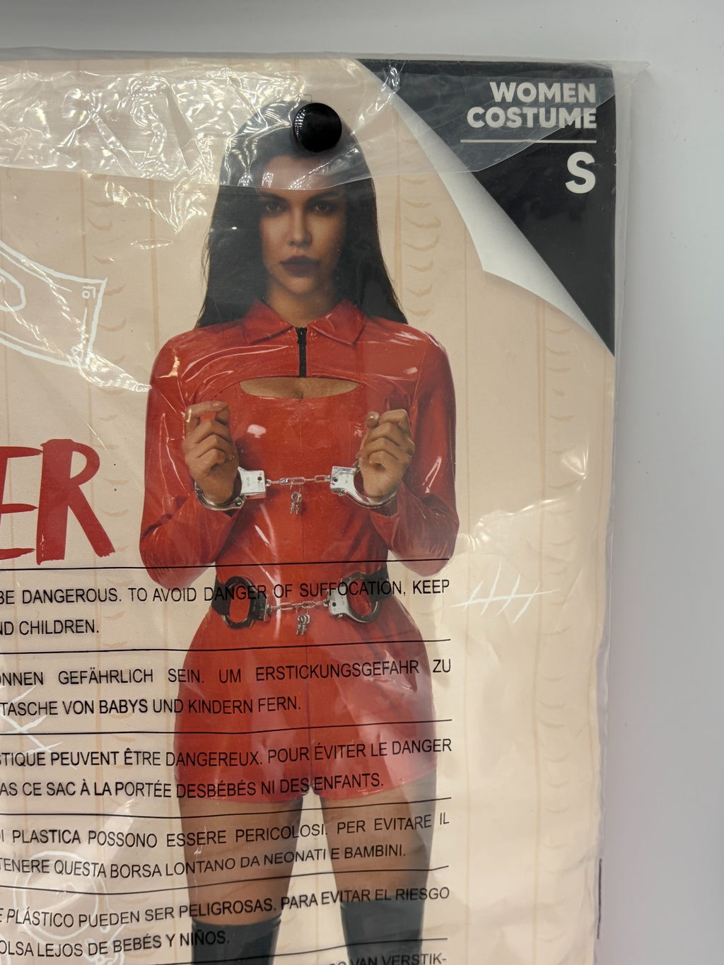 NWT Spooktacular Creations Prisoner Costume Women's Small Red Long Sleeve Belt