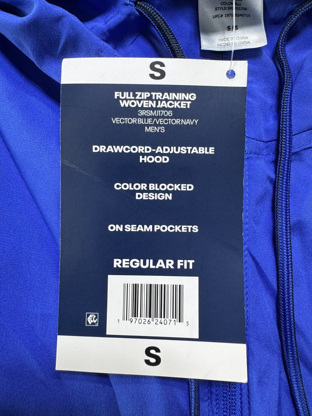 NWT Reebok Full Zip Training Woven Jacket Men's Small Navy Blue Adjustable Hood