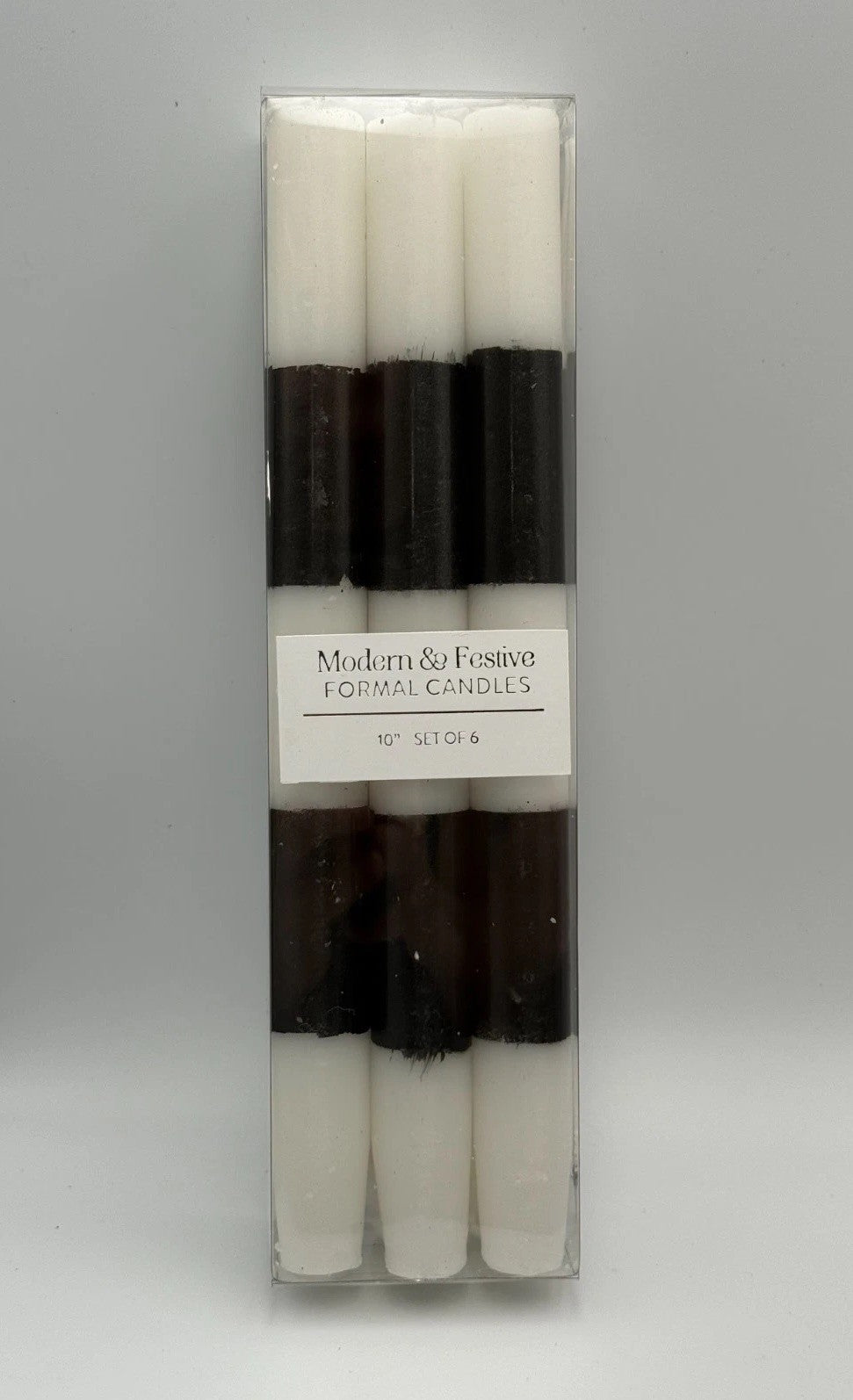 Zodax Modern & Festive Formal Taper Candles Black & White Stripe - 10" Set of 6