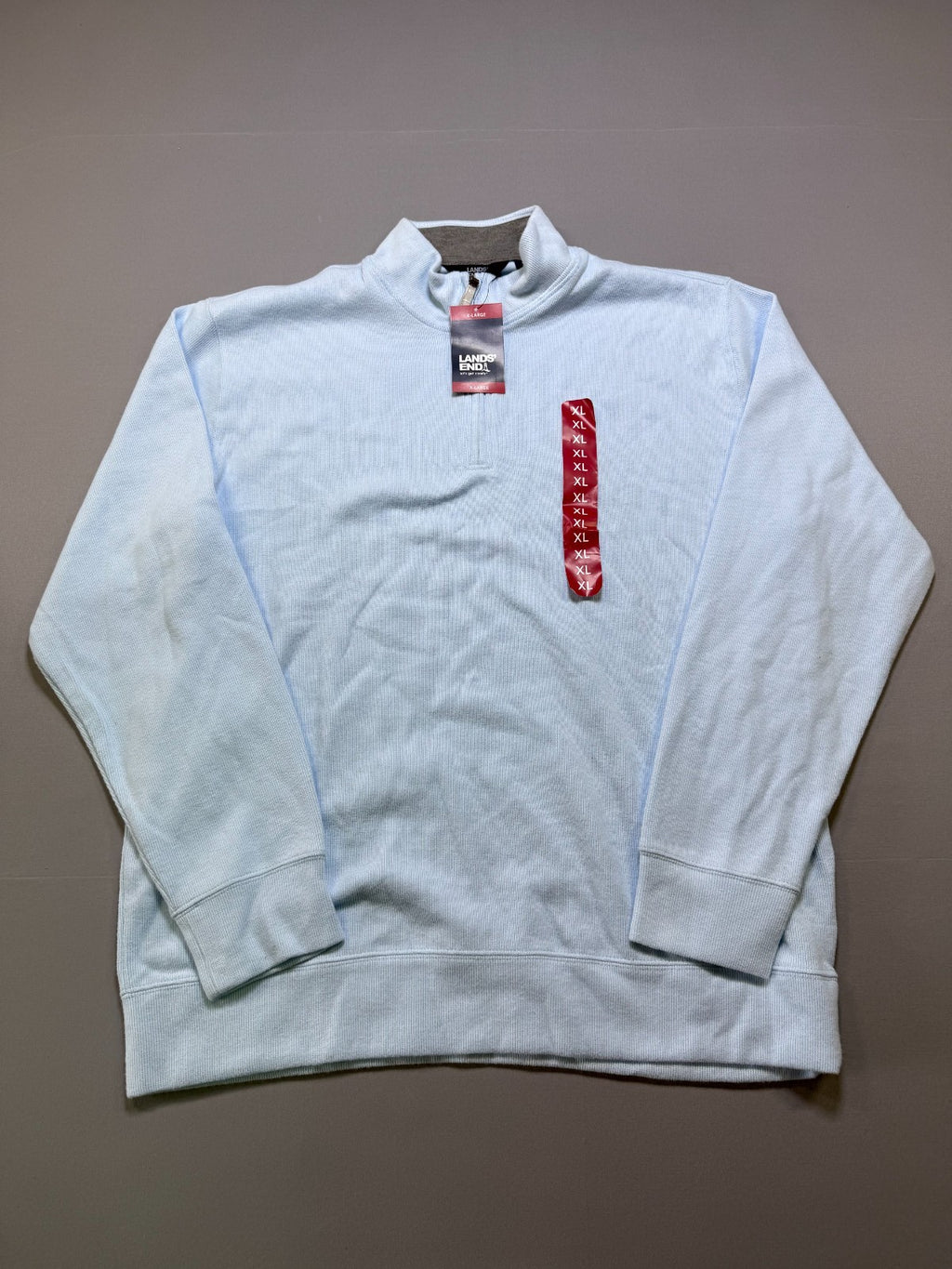NWT Lands' End Soft & Cozy 1/4 Zip Pullover Men's XL Blue Long Sleeve Ribbed Hem