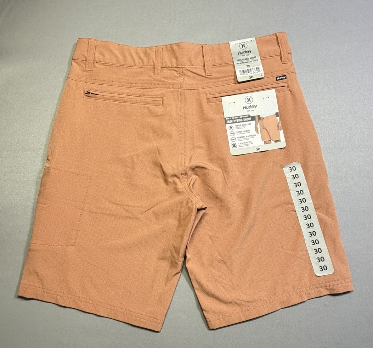 NWT Hurley All Day Trek Hybrid Short Men's 30 Orange Rust 4-Way Stretch Comfort