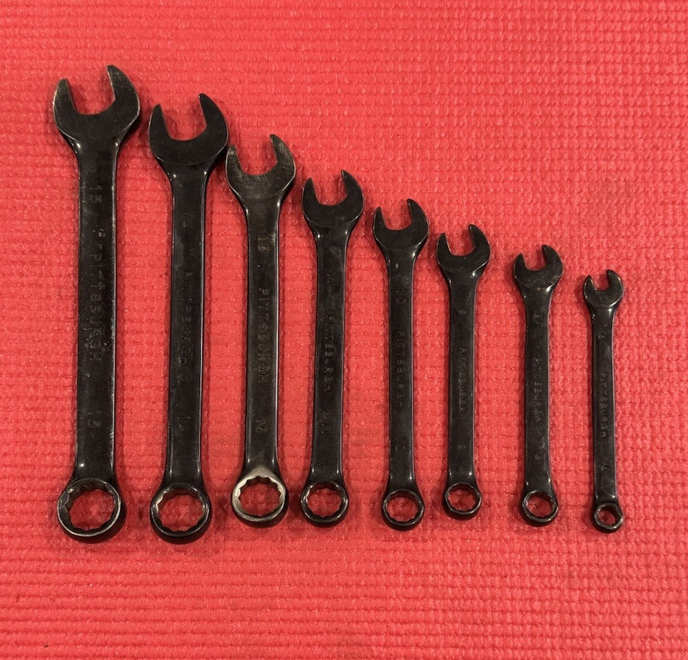 Vintage Pittsburgh 8 Pc Set Black Metric Combination Wrench Drop Forged 12 Point
