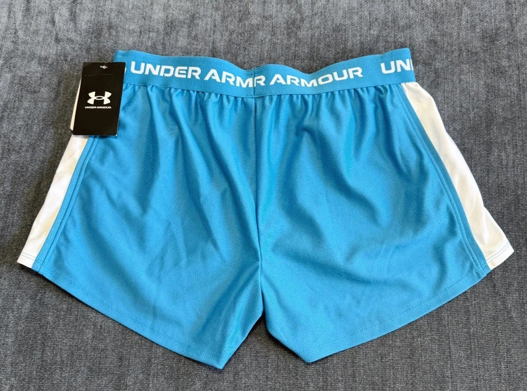 NWT Under Armour Tech Play Up Shorts Girls Ether Blue Drawstring 100% Polyester