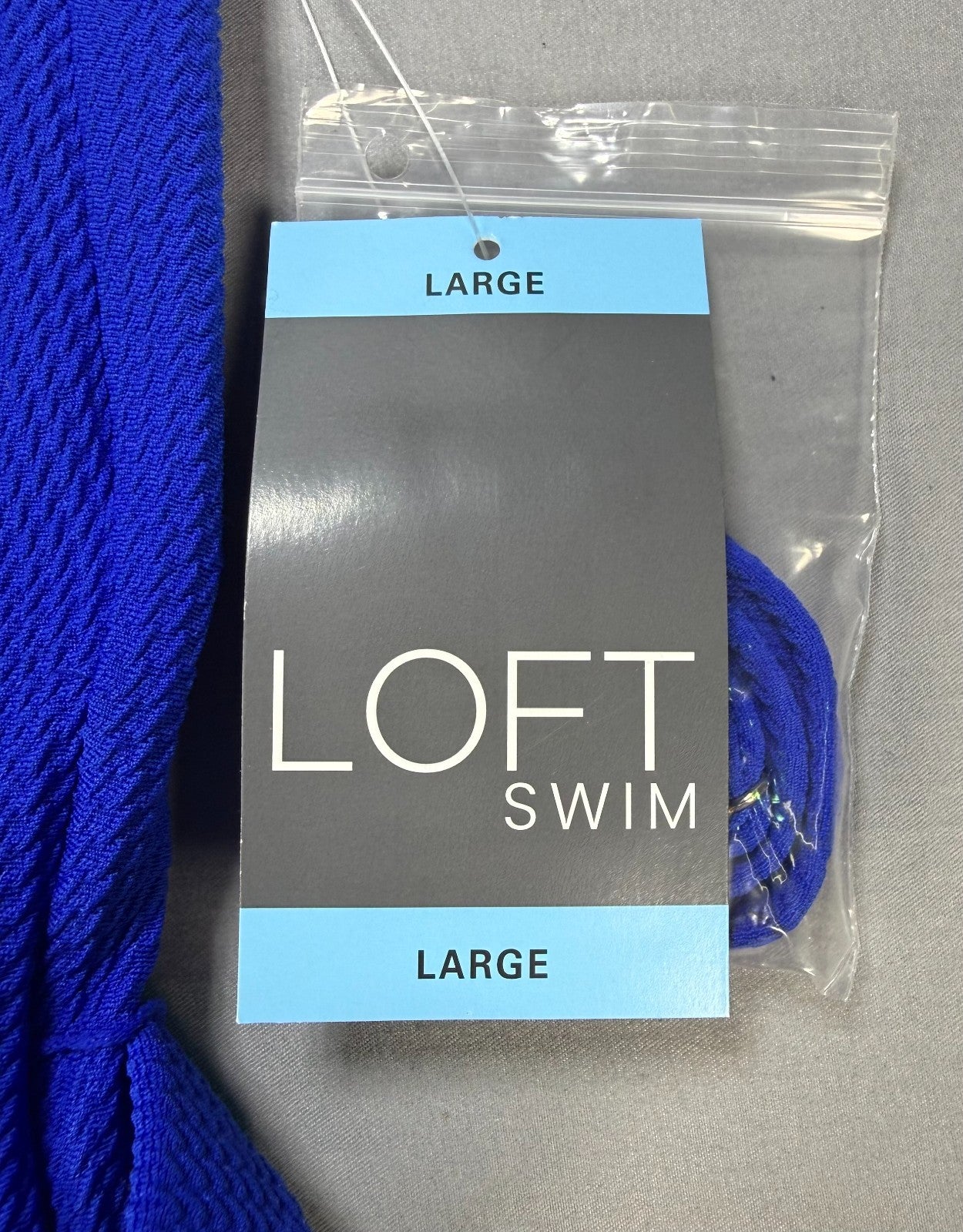 NWT Loft Asymmetrical Textured One-Piece Swimsuit Womens Large Blue Summer Beach