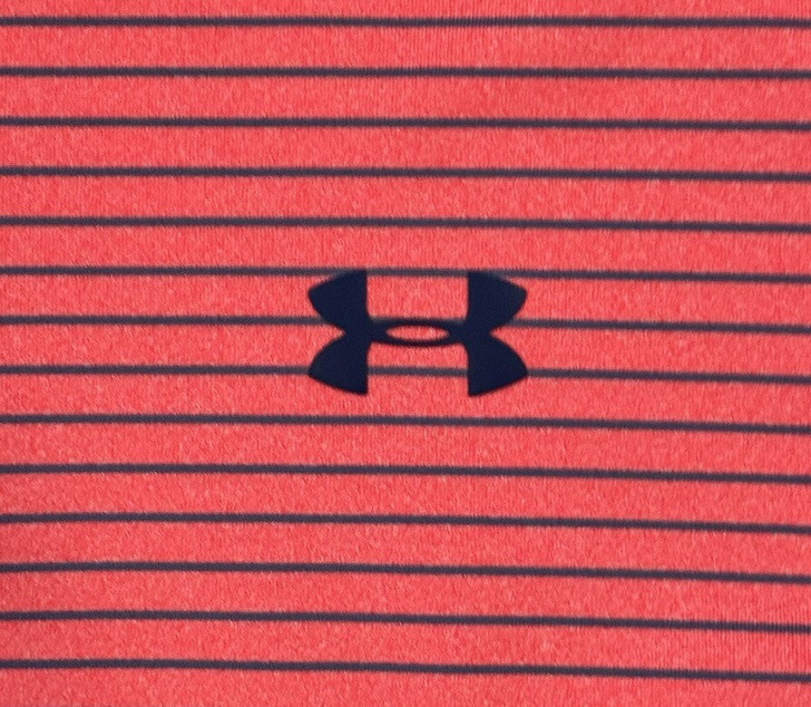 Under Armour Men's Heatgear XL Loose Fit Pollo Golf Shirt Red w/ Blue Stripes