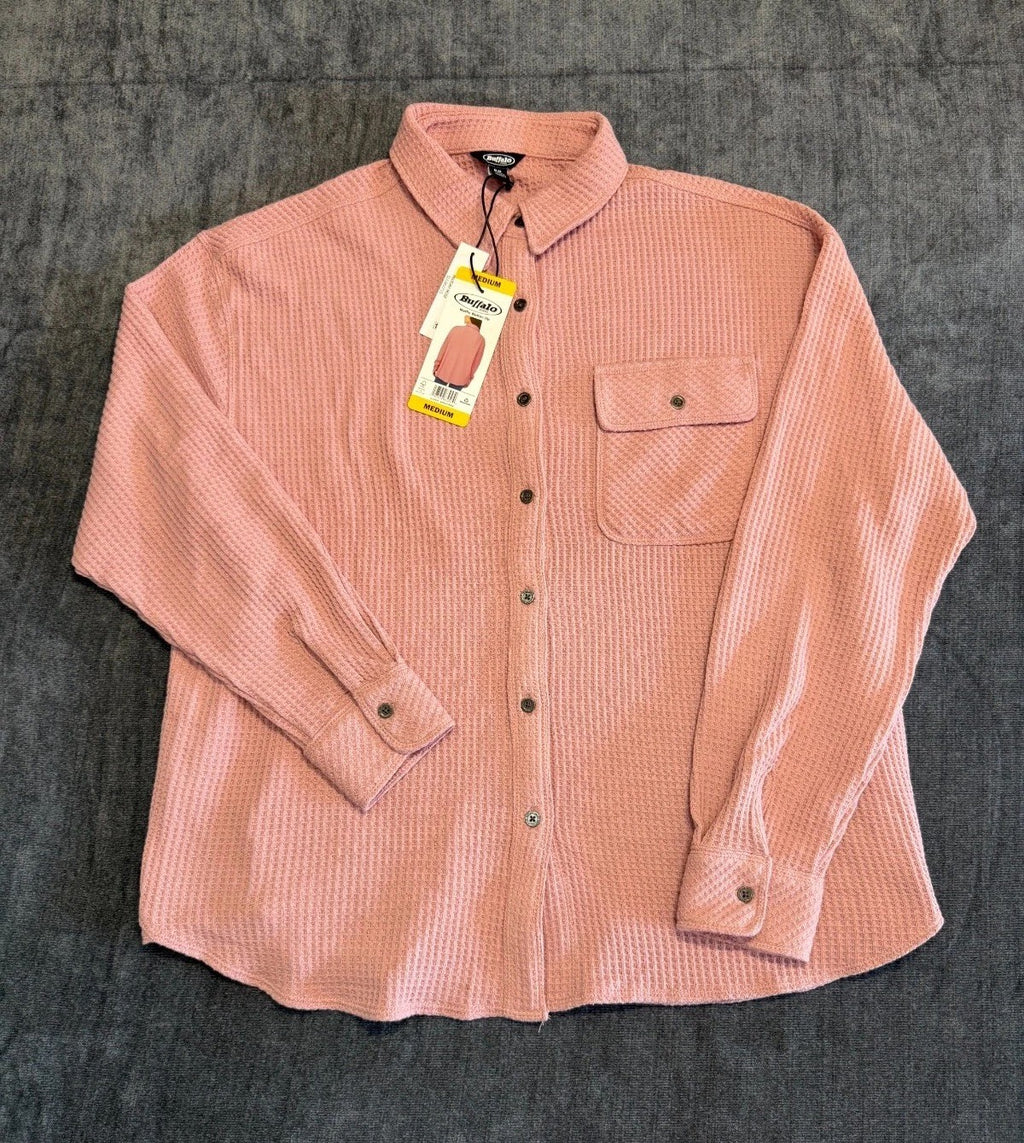 NWT Buffalo David Bitton Waffle Knit Button-UP Shirt Women's Medium Rose Pink