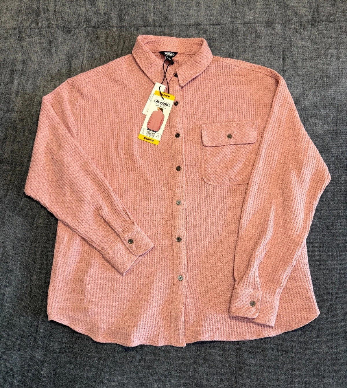 NWT Buffalo David Bitton Waffle Knit Button-UP Shirt Women's Medium Rose Pink
