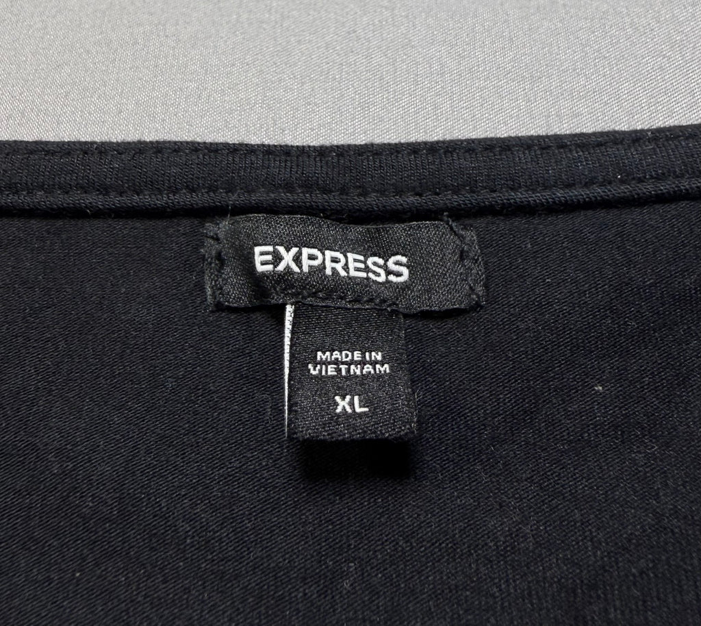NWT Express Square Neck Top Women's XL Black Long Sleeve Regular Fit Casual Wear