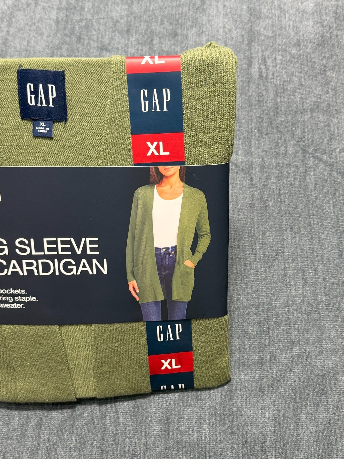 Gap Long Sleeve Rib Cardigan Sweaters Women's XL Green Patch Pockets Winter Cozy