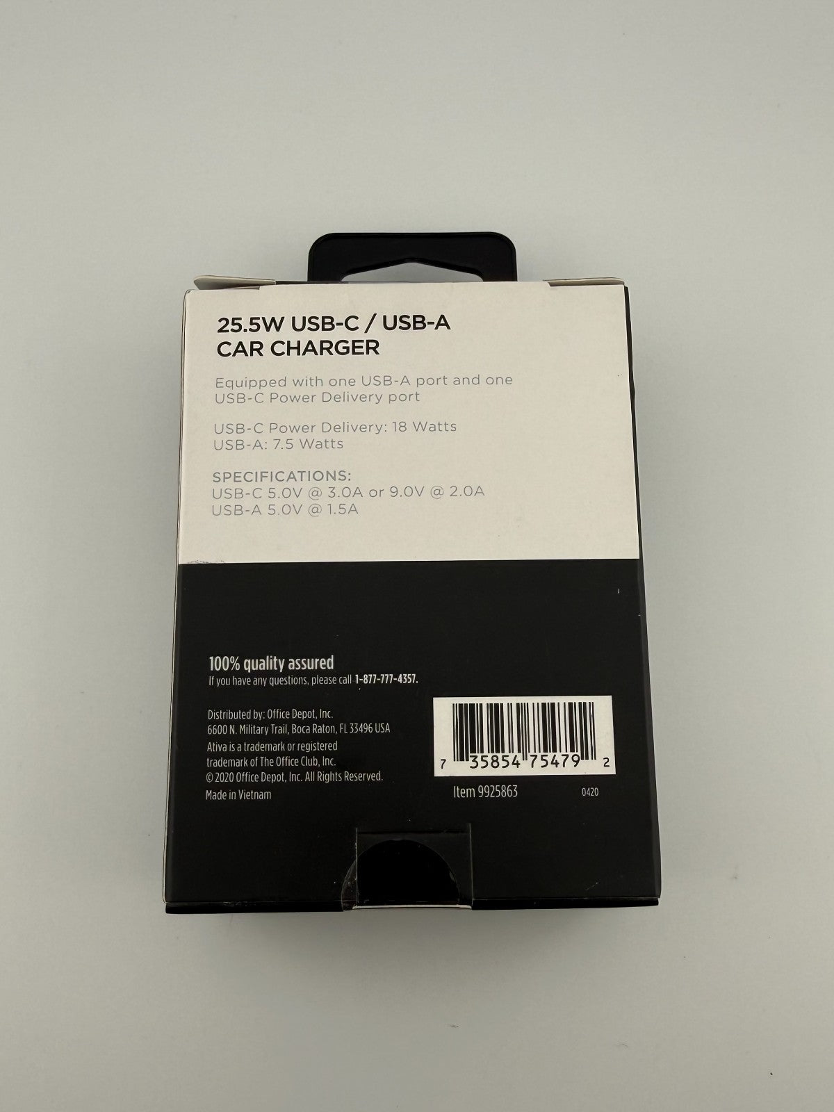 NEW Ativa Black Fast 18W Power Delivery Adapter 25.5W USB-C / USB-A Car Charger