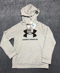 NWT Under Armour Rival Big Logo Fleece Hoodie Boys Small Light Grey Long Sleeve
