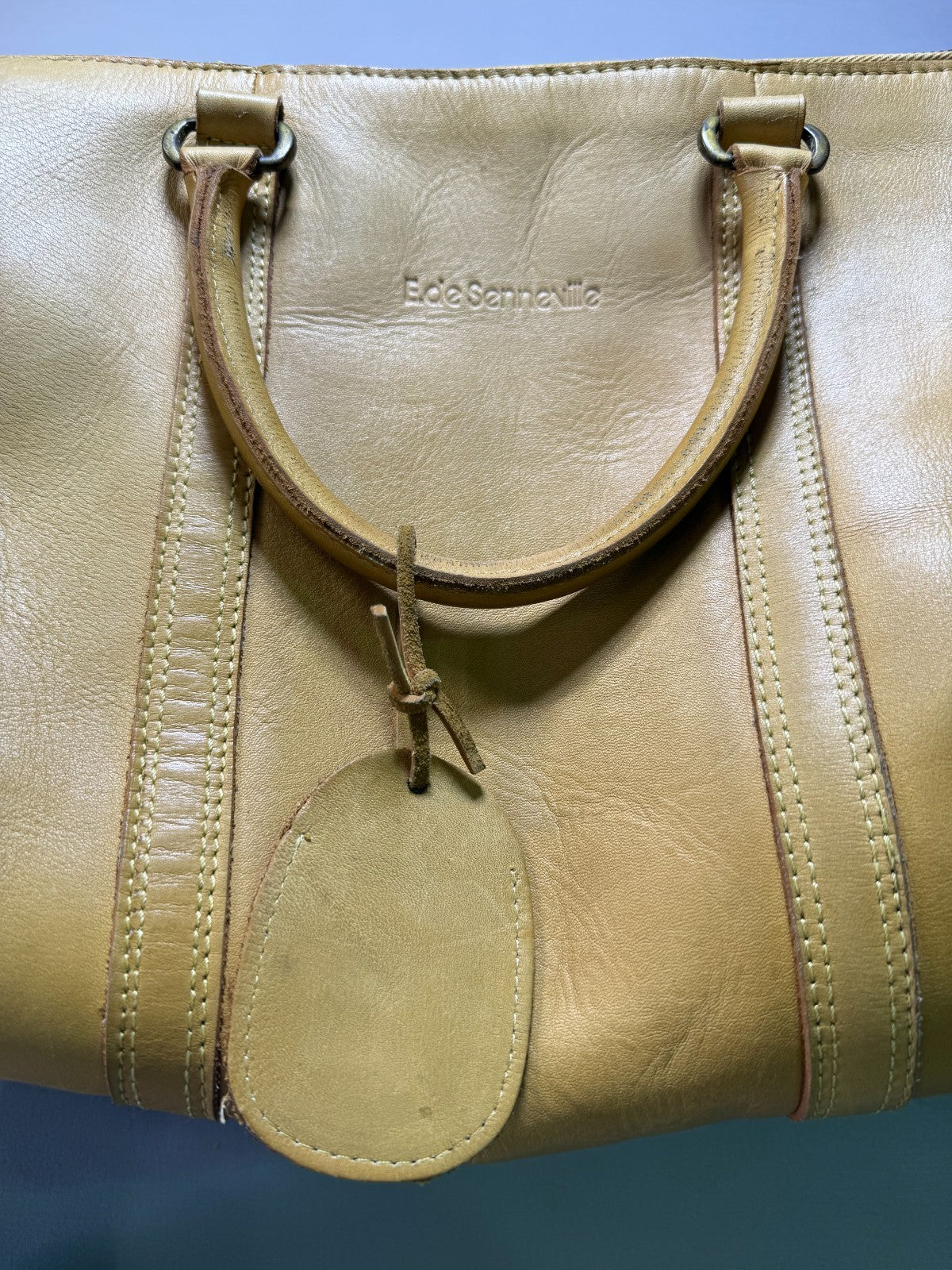 Eda Sennevilla Duffle Handbag Women's Brown Leather Double Handle Modern Zipper