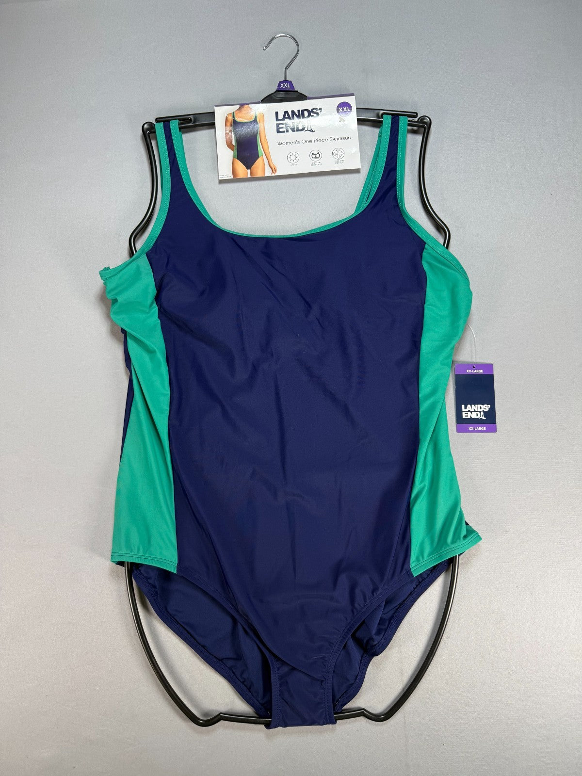 NWT Lands' End Fully Lined Scoop Neck One-Piece Swimsuit Women's 2XL Blue/Green