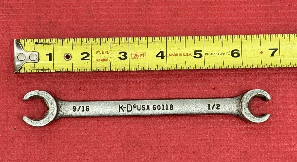 K-D Tools 60118 SAE 9/16" x 1/2" Open End Flare Nut Line Wrench 6 Pt Made In USA
