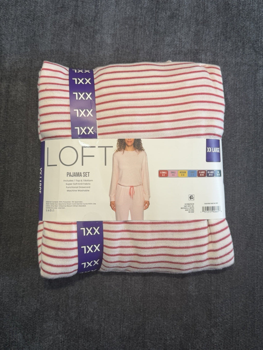 LOFT Pajama Set Women's 2XL White Pink Stripes Comfort Sleepwear Top & Bottom