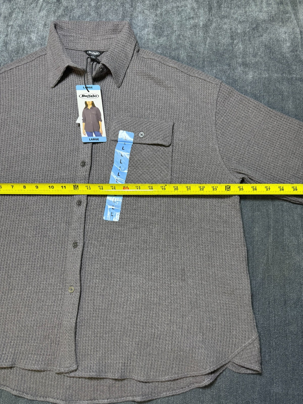 NWT Buffalo David Bitton Waffle Knit Button-UP Shirt Women's Large Gray Preppy