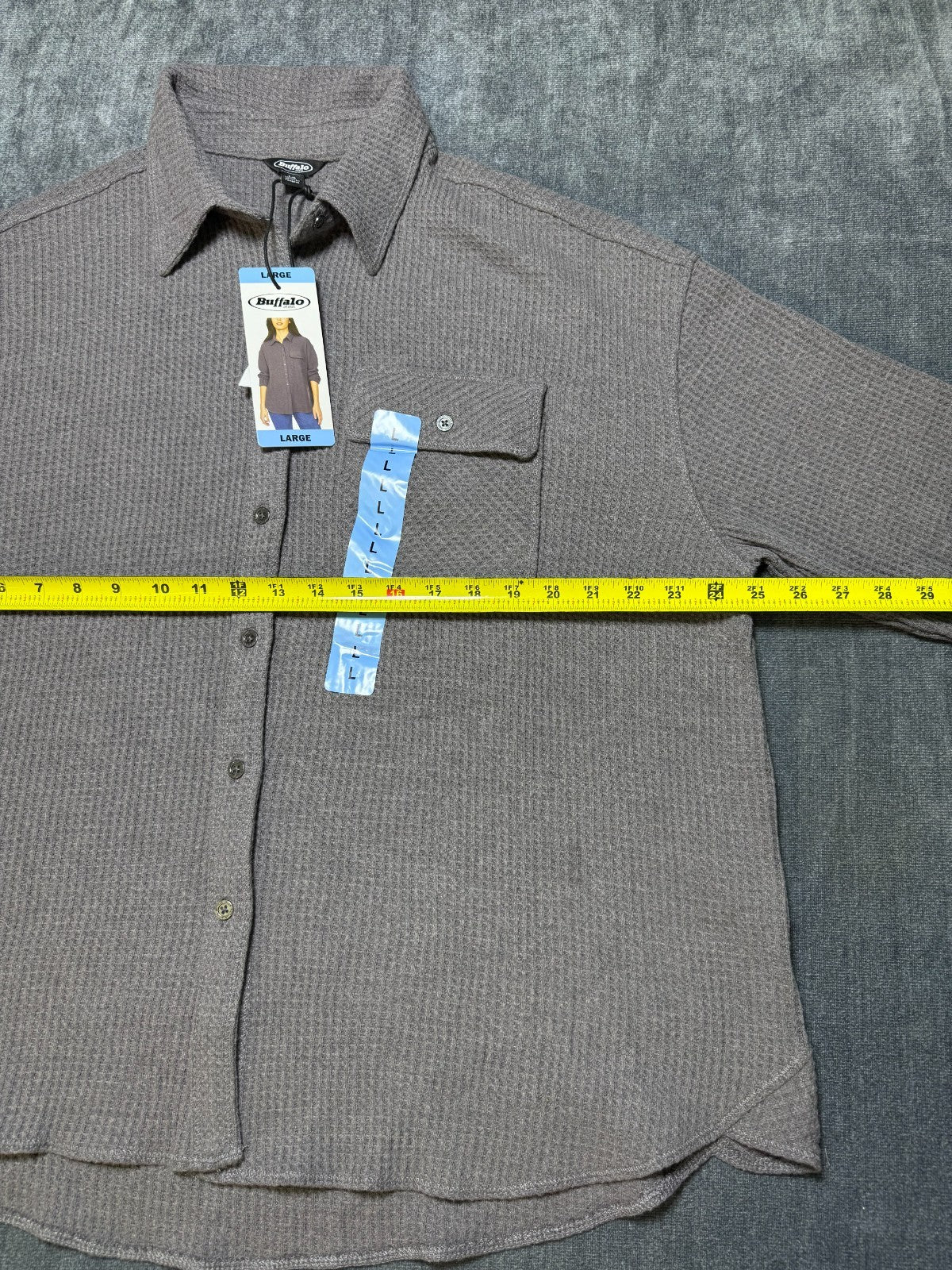 NWT Buffalo David Bitton Waffle Knit Button-UP Shirt Women's Large Gray Preppy