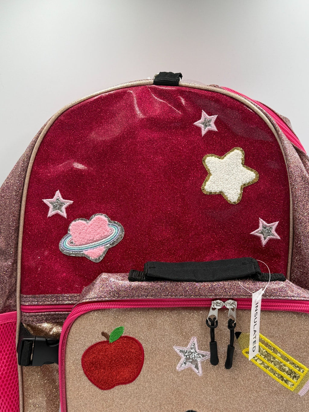 Locker Club Kids Pink Gold Glitter Retro Patch School Backpack Headphone 3Pc Set