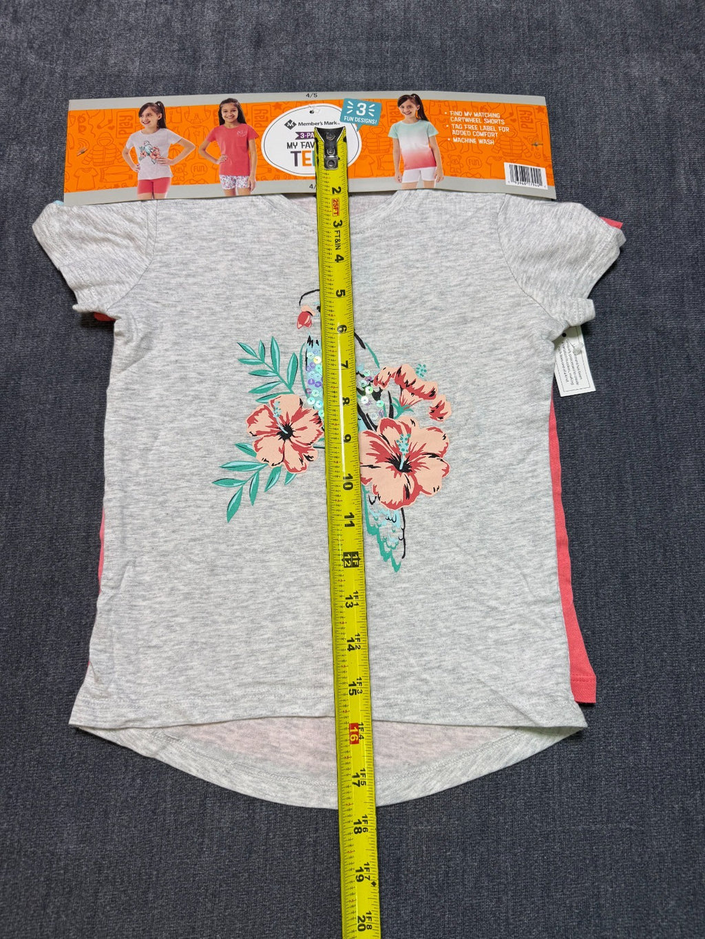 NWT Member's Mark My Favorite Active Tees Girls 4/5 Multicolor Hipster - 3-Pack