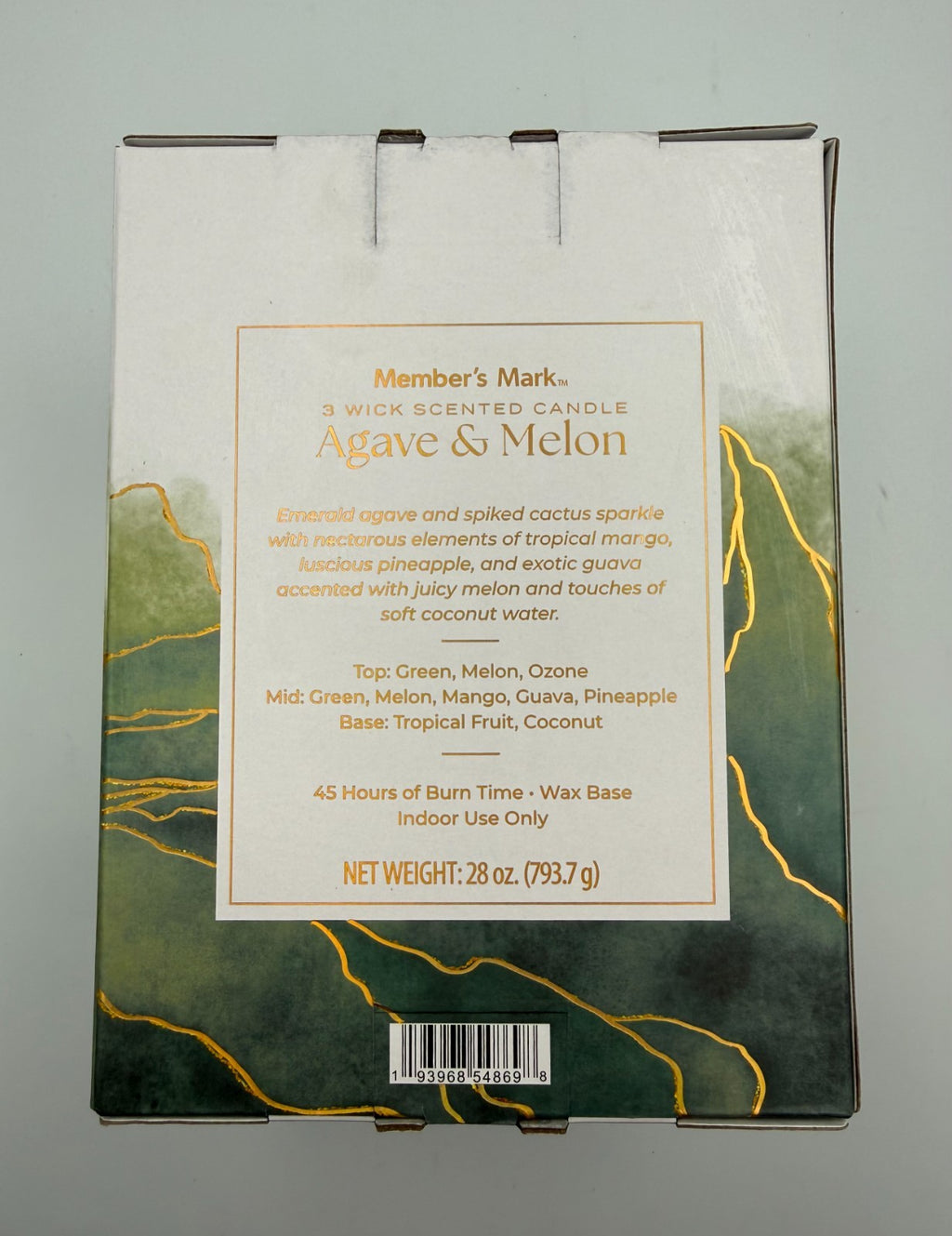 Set Of 2 Member's Mark 3-Wick Ribbed Glass Candle, Agave & Melon, 28 oz.