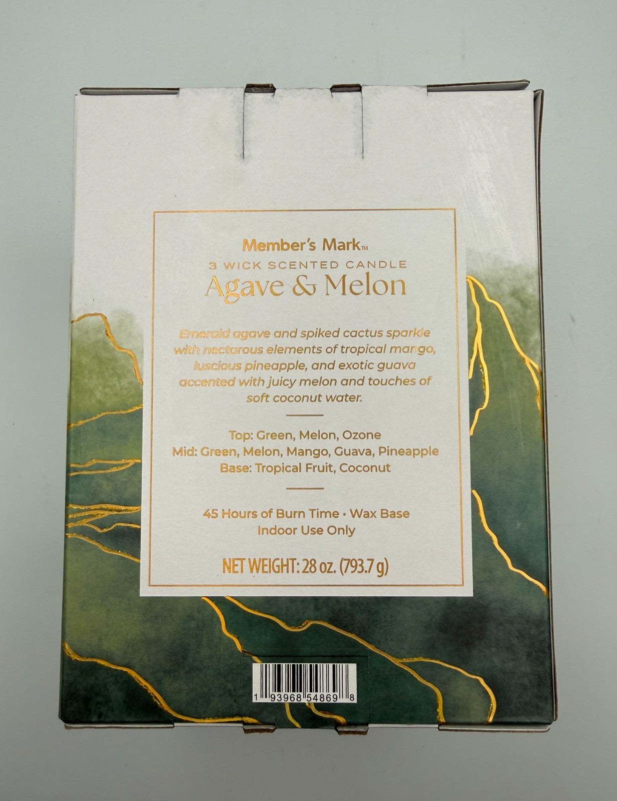 Set Of 2 Member's Mark 3-Wick Ribbed Glass Candle, Agave & Melon, 28 oz.